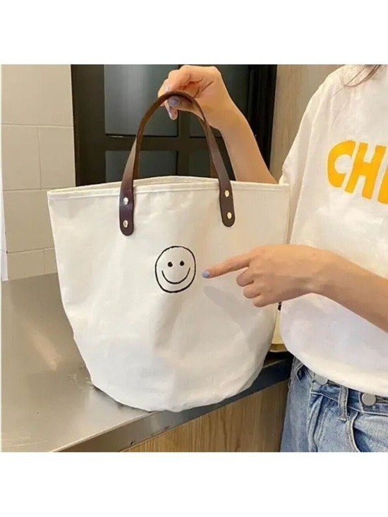 Handbags - Canvas Smiling Face Tote